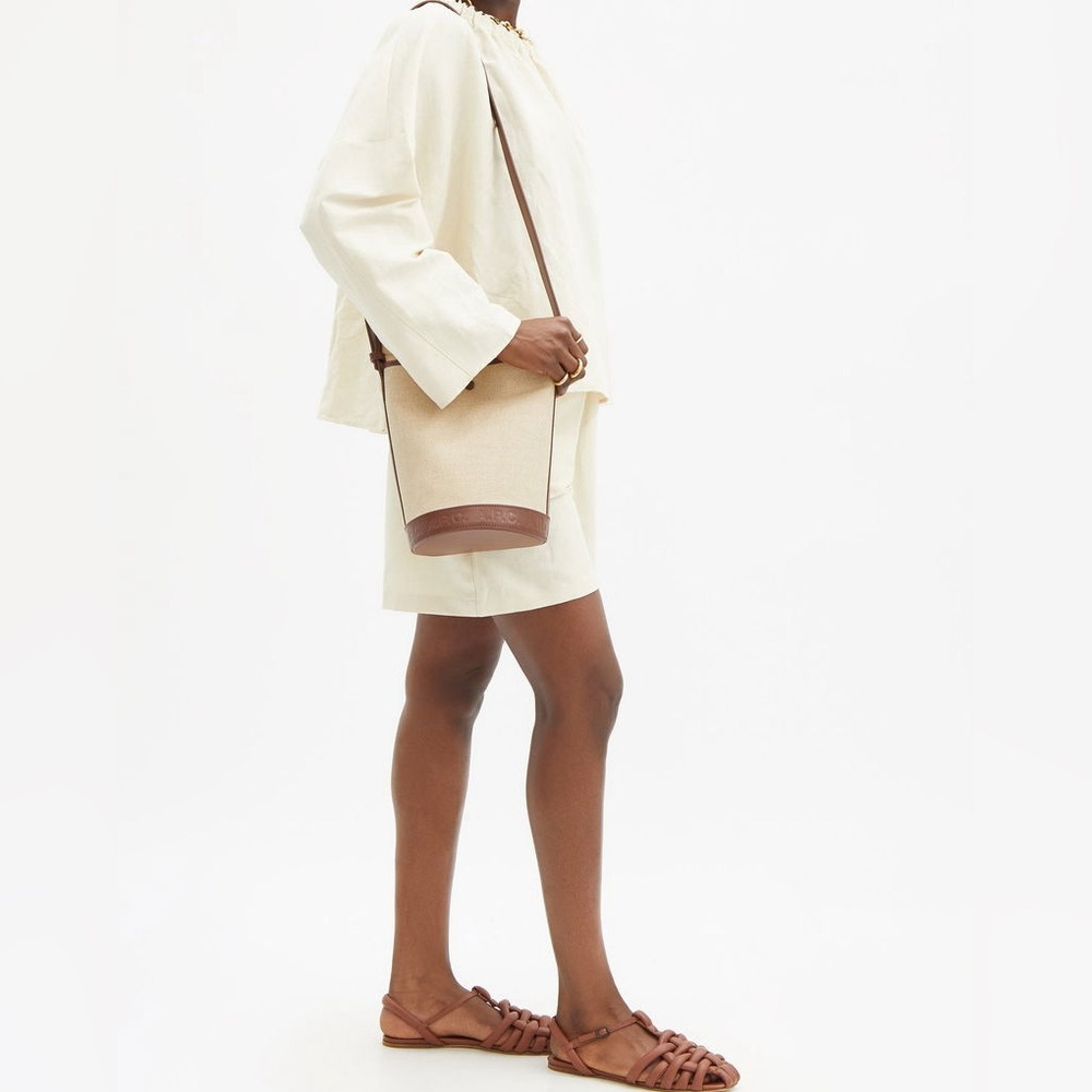 A.P.C. Hélène Canvas Bucket Bag with Brown Leather Trim